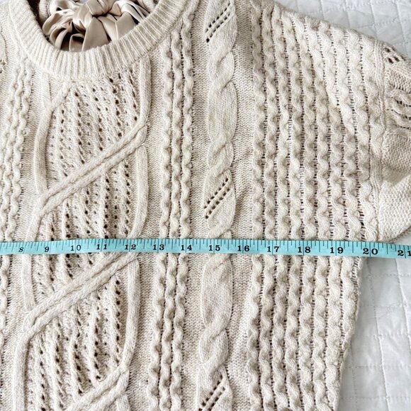 Bow Back Cable Knit Sweater By Express M Recycled Nylon & Wool Blend Womens Top - Picture 7 of 9
